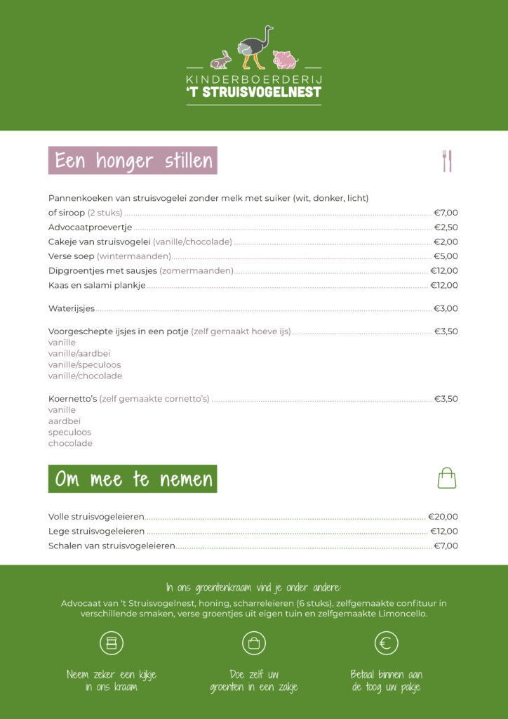 Menu achterzijde